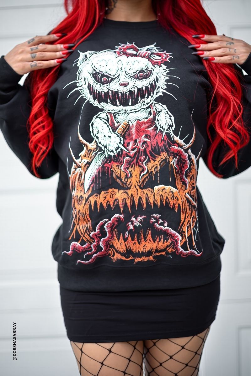 gothic dark humor parody cat pumpkin horror halloween sweatshirt