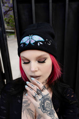 dark cottagecore pastel blue and purple dark fairy luna moth beanie