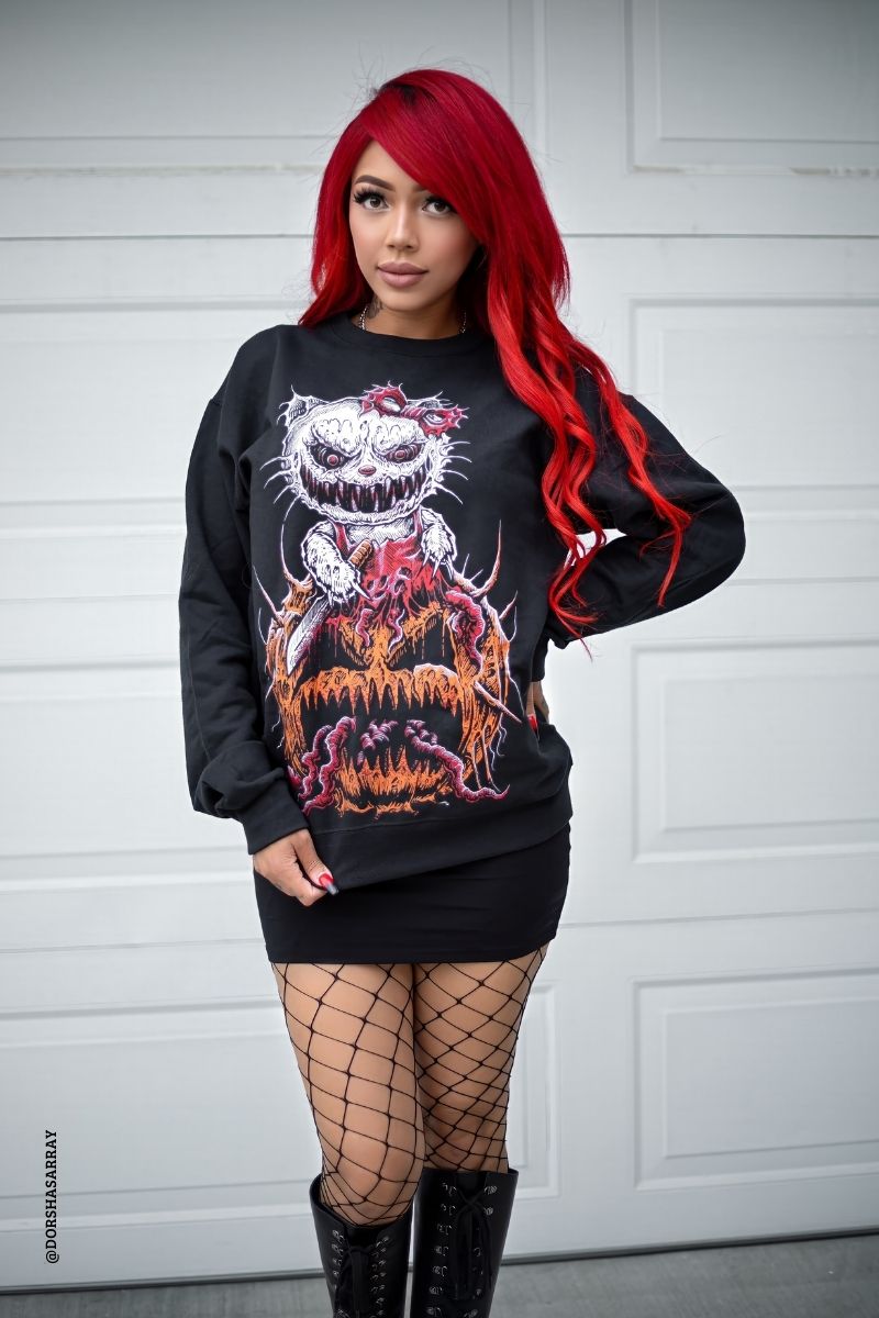 dark kawaii gothic cat pumpkin horror halloween sweatshirt sweater 