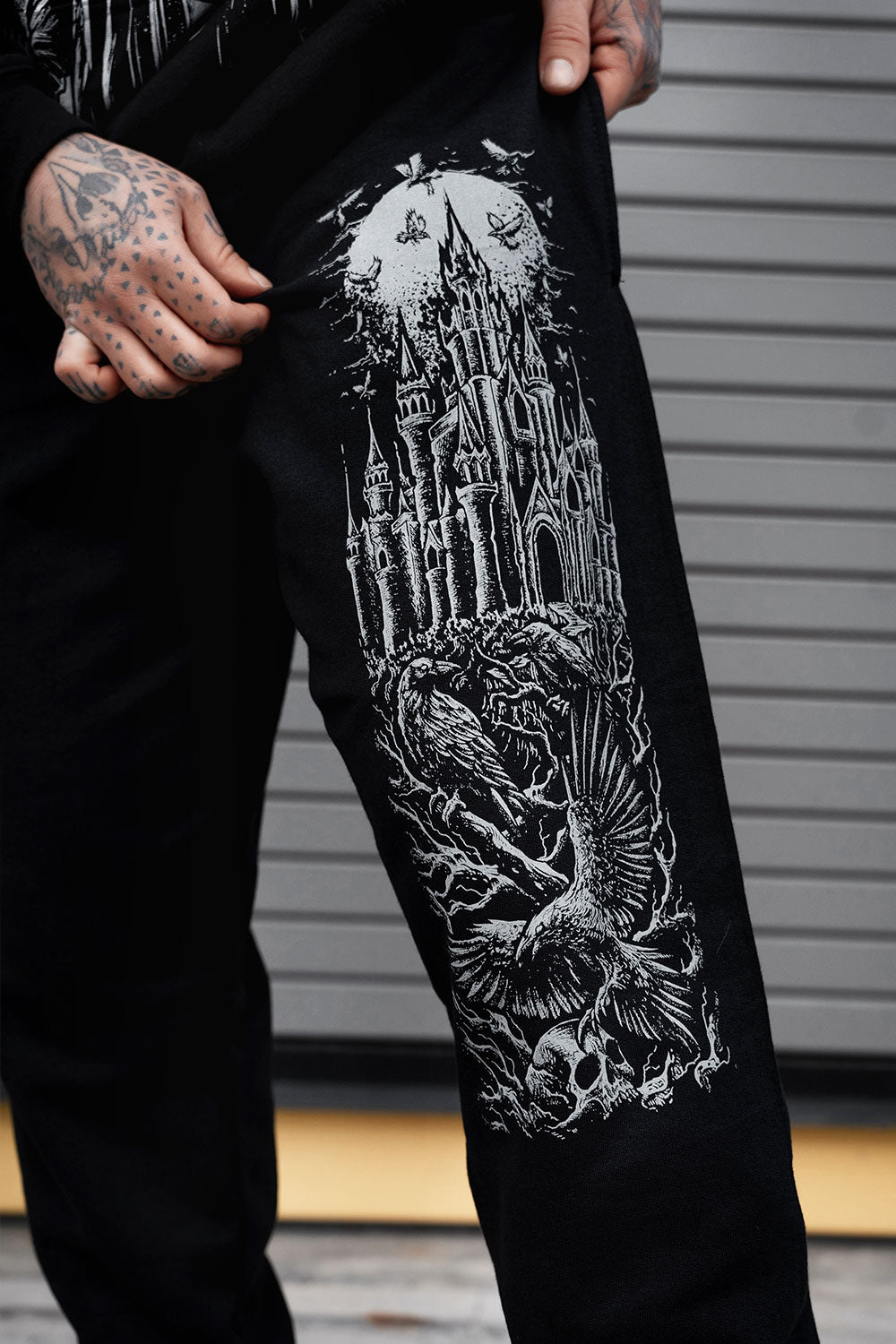 comfy goth ravens printed on sweat pants