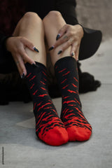 black and red bat socks