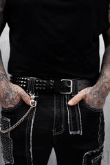 punk authentic genuine real leather black pyramid studded belt