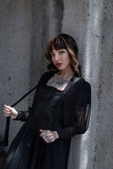 womens tie neck mesh black duster for layering
