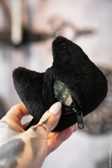 gothic embroidered cat shaped head bag charm for coins