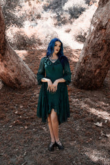 fairy garden ruffle hem dress in dark green