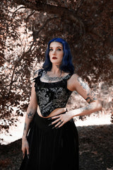 punk goth silver and black tie strap corset