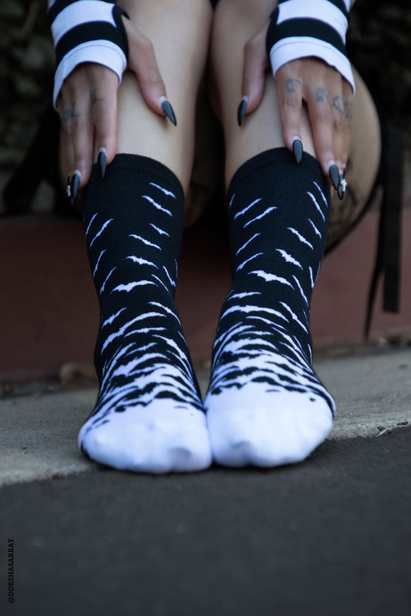 black and white knitted bat socks 