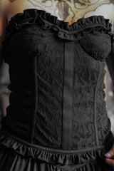 Womens black lace and ruffle bustier top