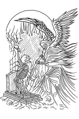 grim reaper and skeleton coloring book page