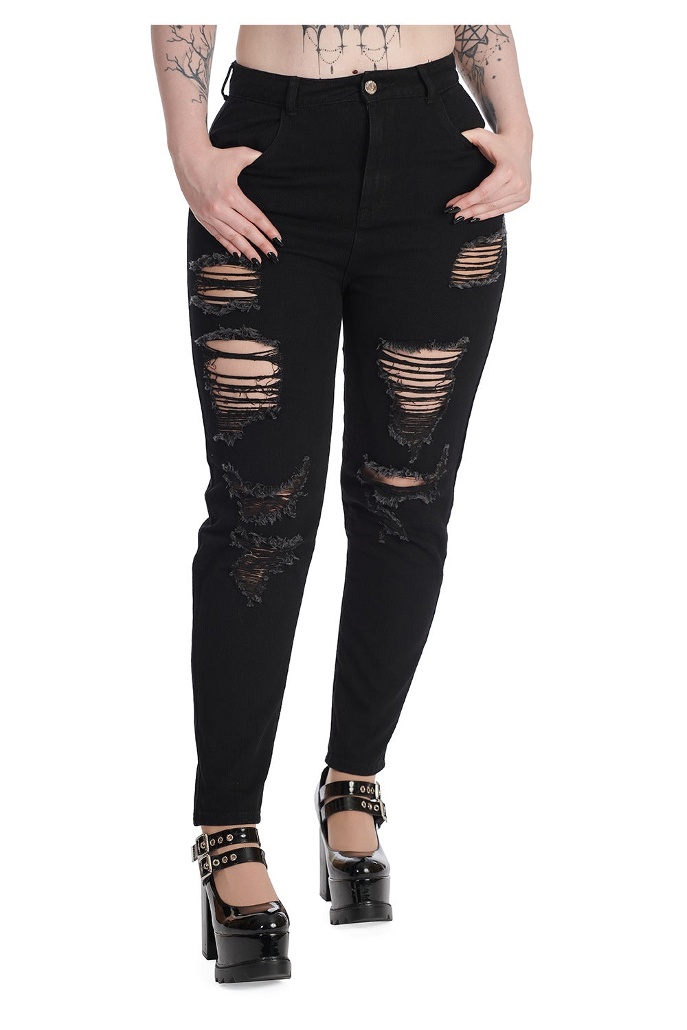 womens grunge goth black denim pants