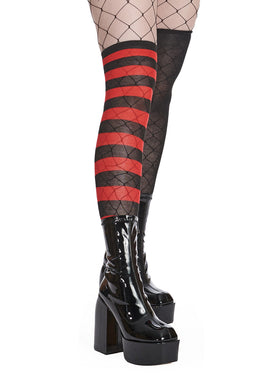 Misfit Mismatched Knee-High Socks [BLACK/RED]