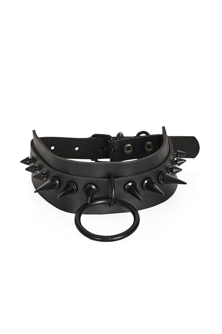 black vegan leather spike collar