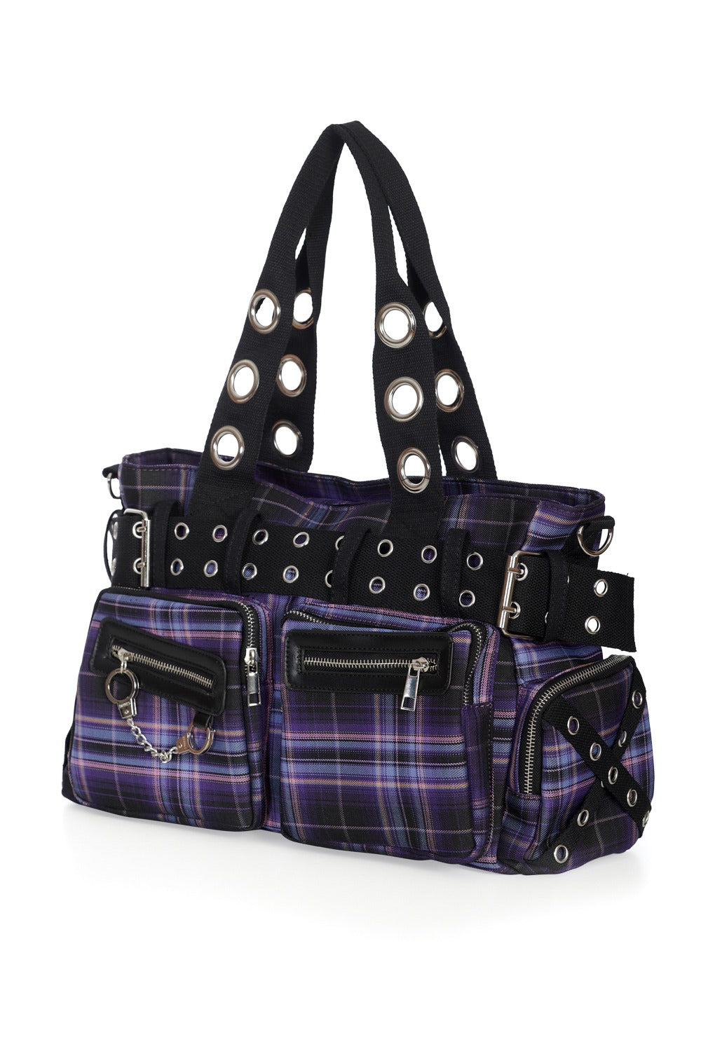 eyelet strap purple plaid punk purse