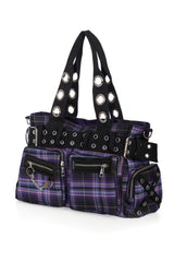 eyelet strap purple plaid punk purse