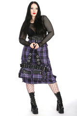 eyelet grommet belted purple plaid punk bag