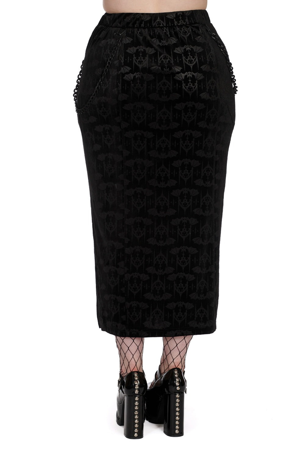 womens black velvet bat pattern skirt