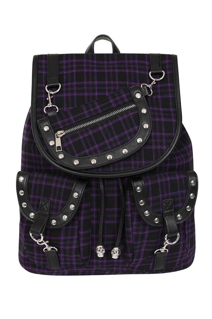 purple plaid backpack