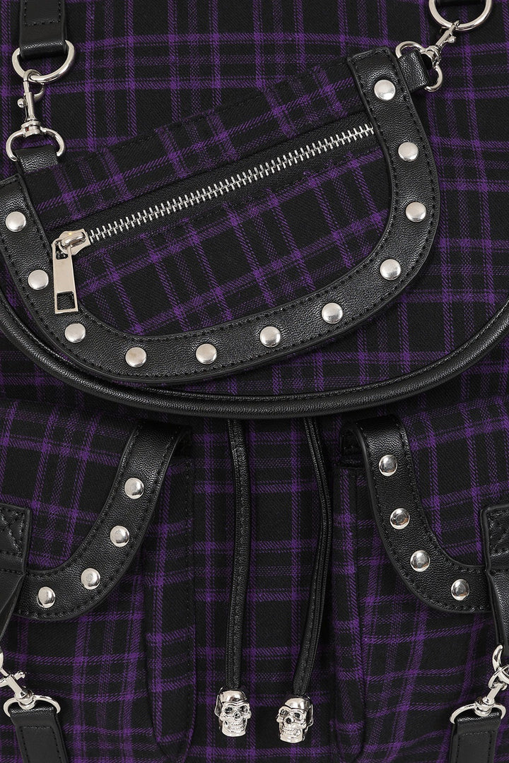 studded punk rock purple plaid backpack