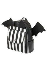 black and white striped small backpack