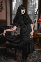 pleated vintage goth high collared ruffle midi dress by lively ghosts  with pockets