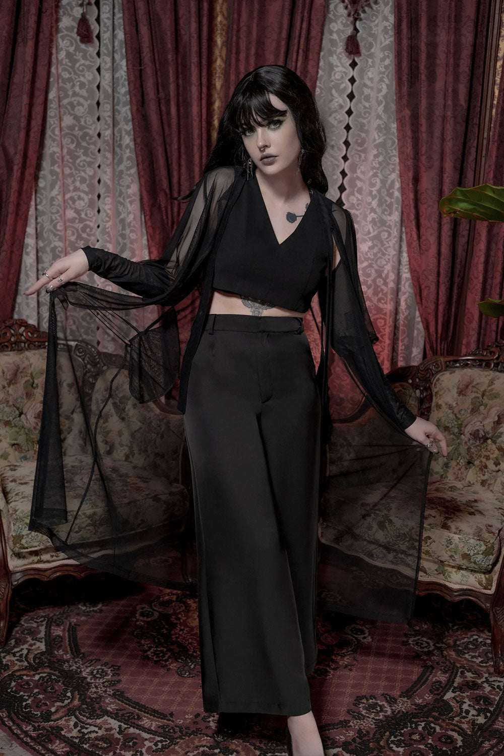 long sleeve mesh duster with pockets