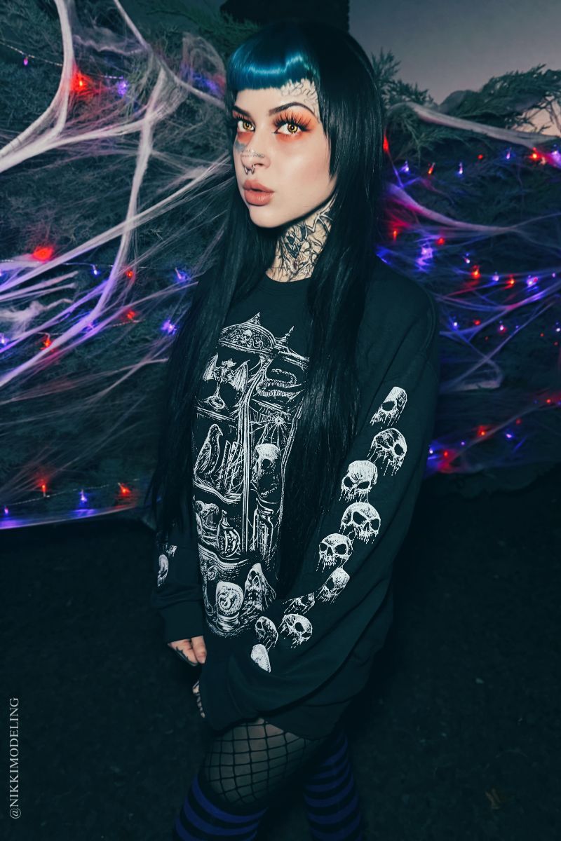 gothic sweatshirt with skull sleeves