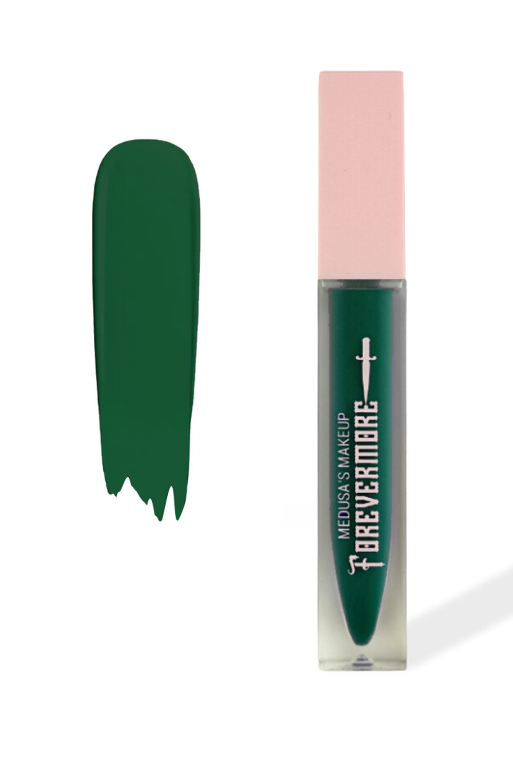 Matte deep forest green liquid lipstick from medusas makeup