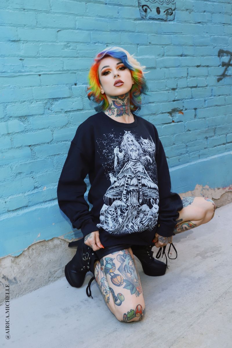 tim burton inspired alice in wonderland cotton sweatshirt
