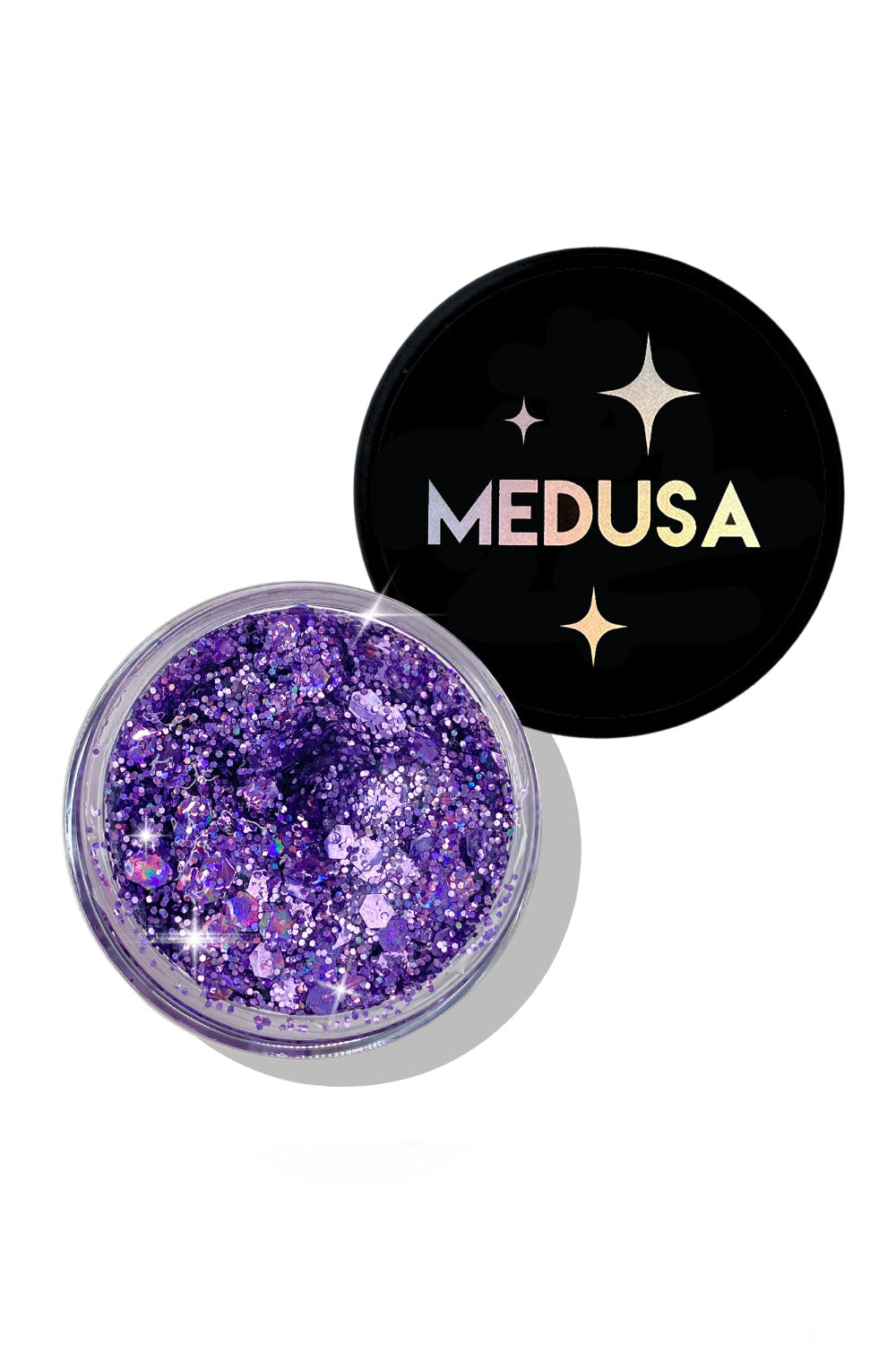Purple, chunky and micro glitter gel from Medusa