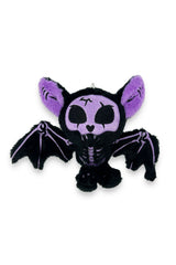 Plush toy bat with skeleton design on a white background