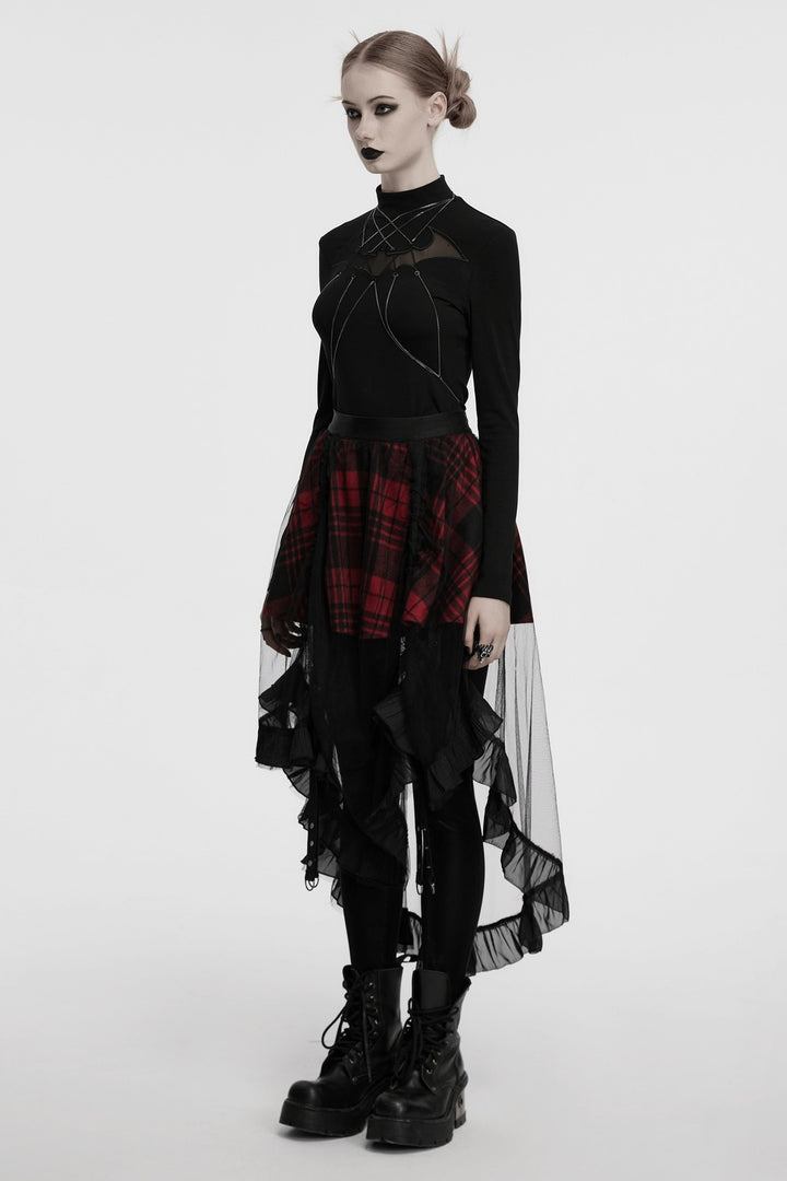 high low hem punk plaid skirt with adjustable straps
