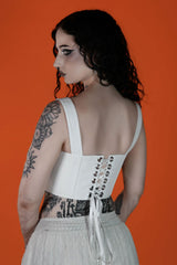 white lace up corset with adjustable ribbon straps