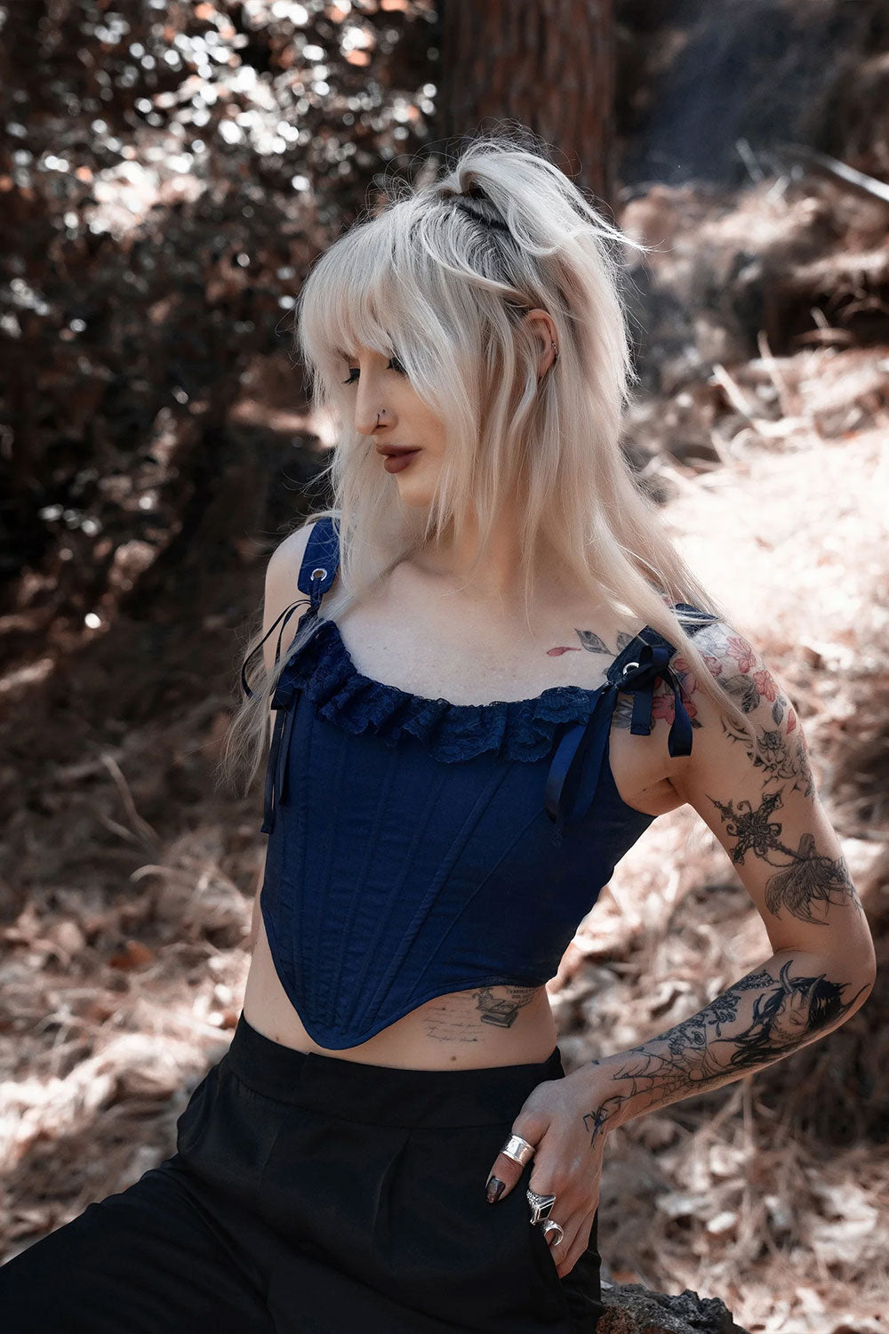 womens dark blue shaping corset top