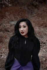 pointed hem black blouse for women