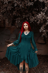 layered ruffle hem dark green dress
