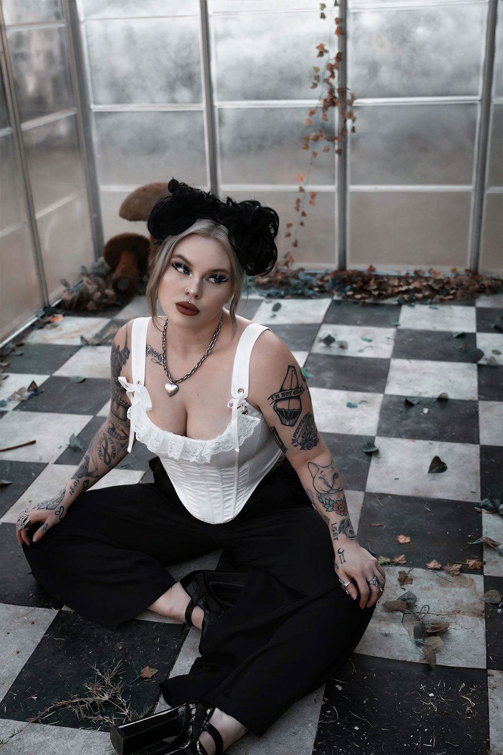 punk white corset with pointed hem