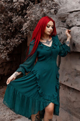 Lively Ghosts dark green long sleeve occult witchy dress