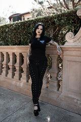 Widow gothic lace up trousers by VampireFreaks for dark romantic outfits grunge streetwear and edgy alternative clothing