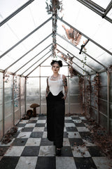 emo grunge asymmetrical hem corset top with adjustable ribbon straps