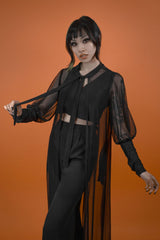 lantern sleeve duster with bow tie collar