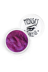 Magenta with blue and violet iridescence color shifting eye shadow rave festival makeup