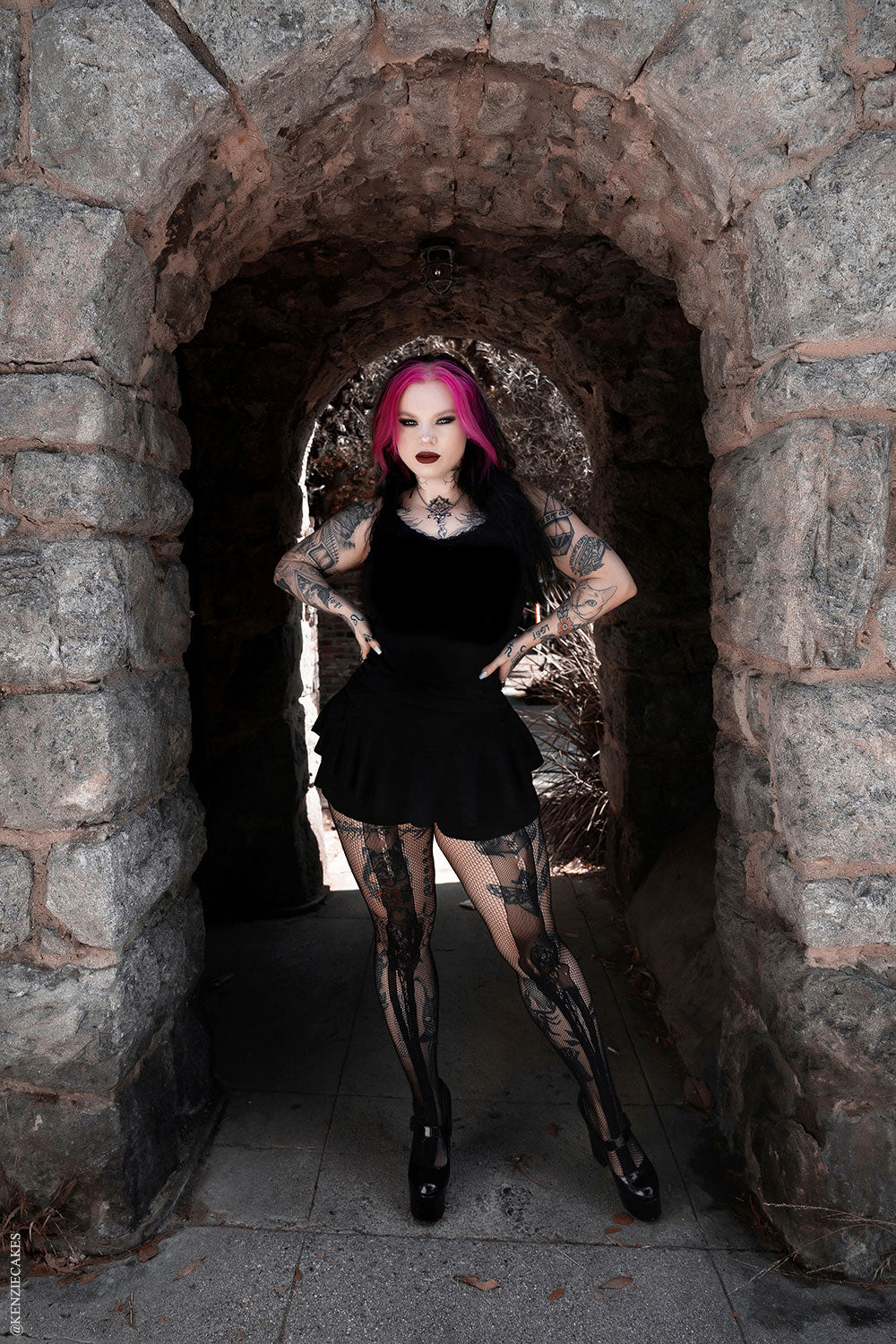 black skeleton fishnet tights