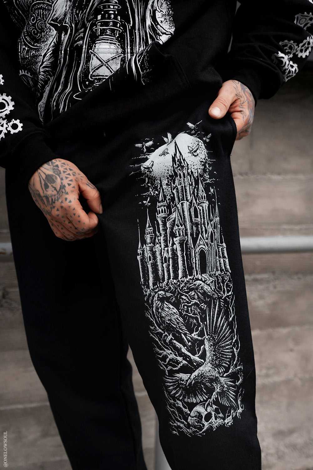 raven castle graphic jogger pants