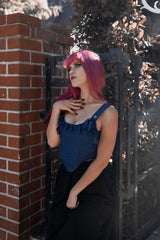 womens dark blue asymmetrical corset