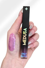 punk goth medium purple, high-shine sparkle lip gloss loaded with dazzling, multi-dimensional glitter