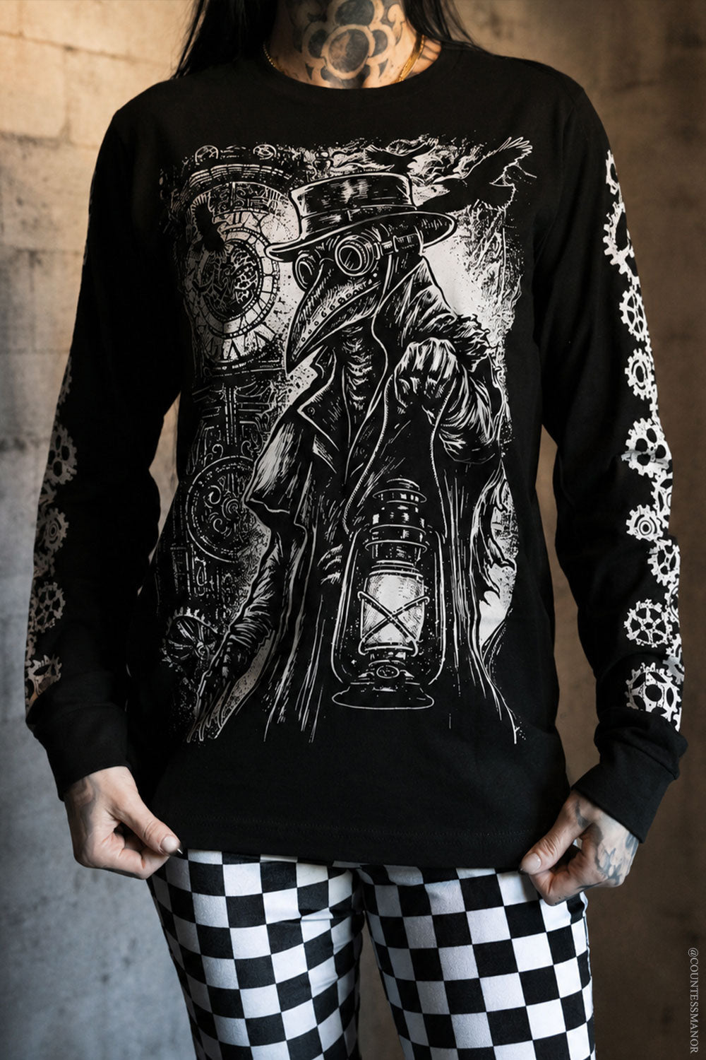 plague doctor long sleeve black cotton tshirt