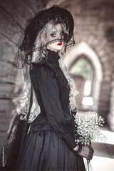 puffed sleeve victorian goth ruffle shoulder long sleeve button-down blouse