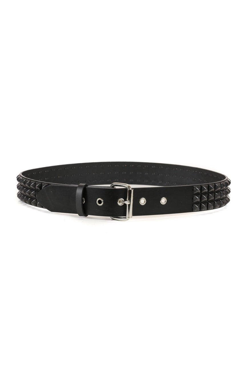 3 Row Pyramid Studded Belt [BLACK] - belts - VampireFreaks - Funk Plus