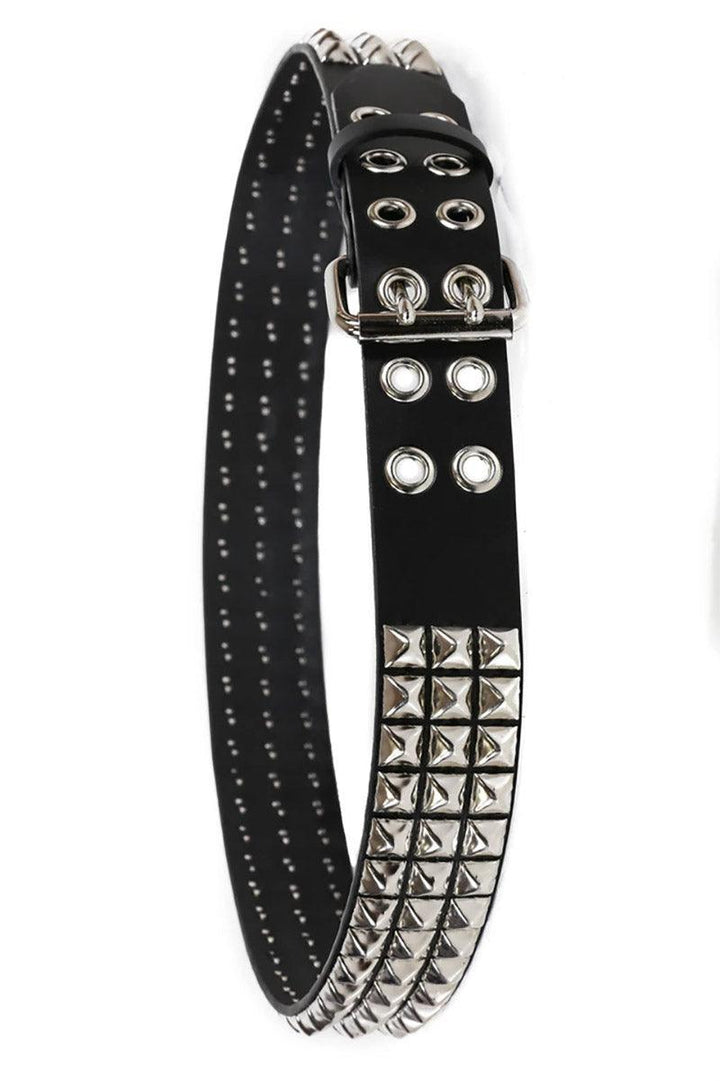 3 Rows Punk Pyramid Stud Belt [Double Eyelets] - belts - VampireFreaks - Funk Plus