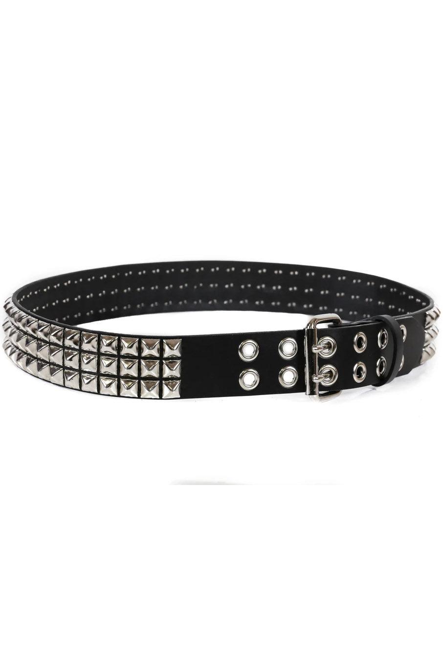 3 Rows Punk Pyramid Stud Belt [Double Eyelets] - belts - VampireFreaks - Funk Plus